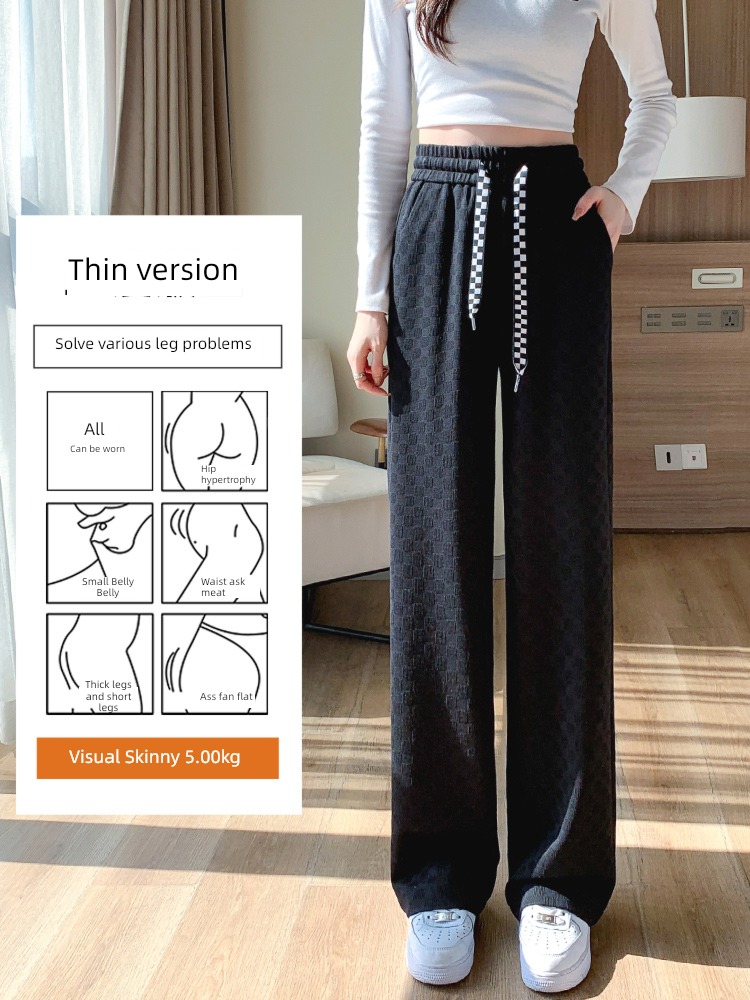 Spring, autumn and winter High waist thickening leisure time Chessboard Wide leg pants