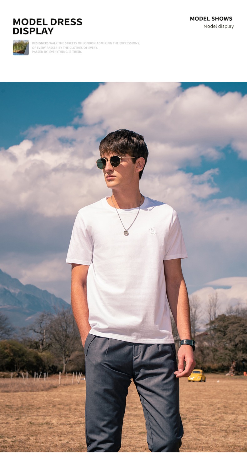 Ying julun   pleasantly cool Smooth   pure cotton man Self-cultivation Simplicity Show thin Short sleeve T-shirt Versatile   delicate Hot stamping jacket