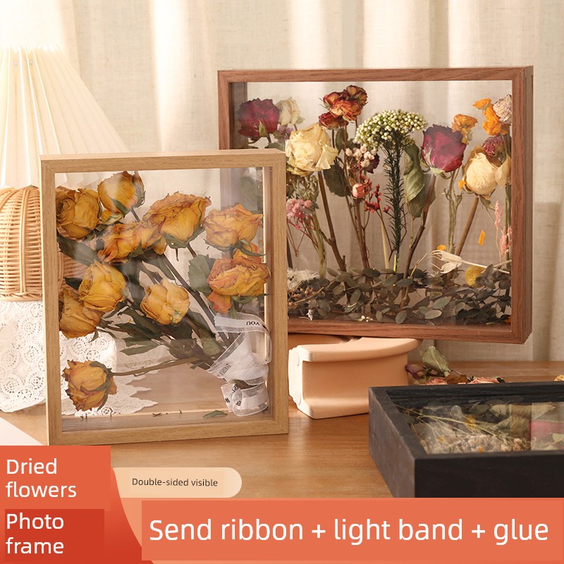 簡約現代木質相框 中空設計雙面展示 乾燥花永生花框DIY手工製作