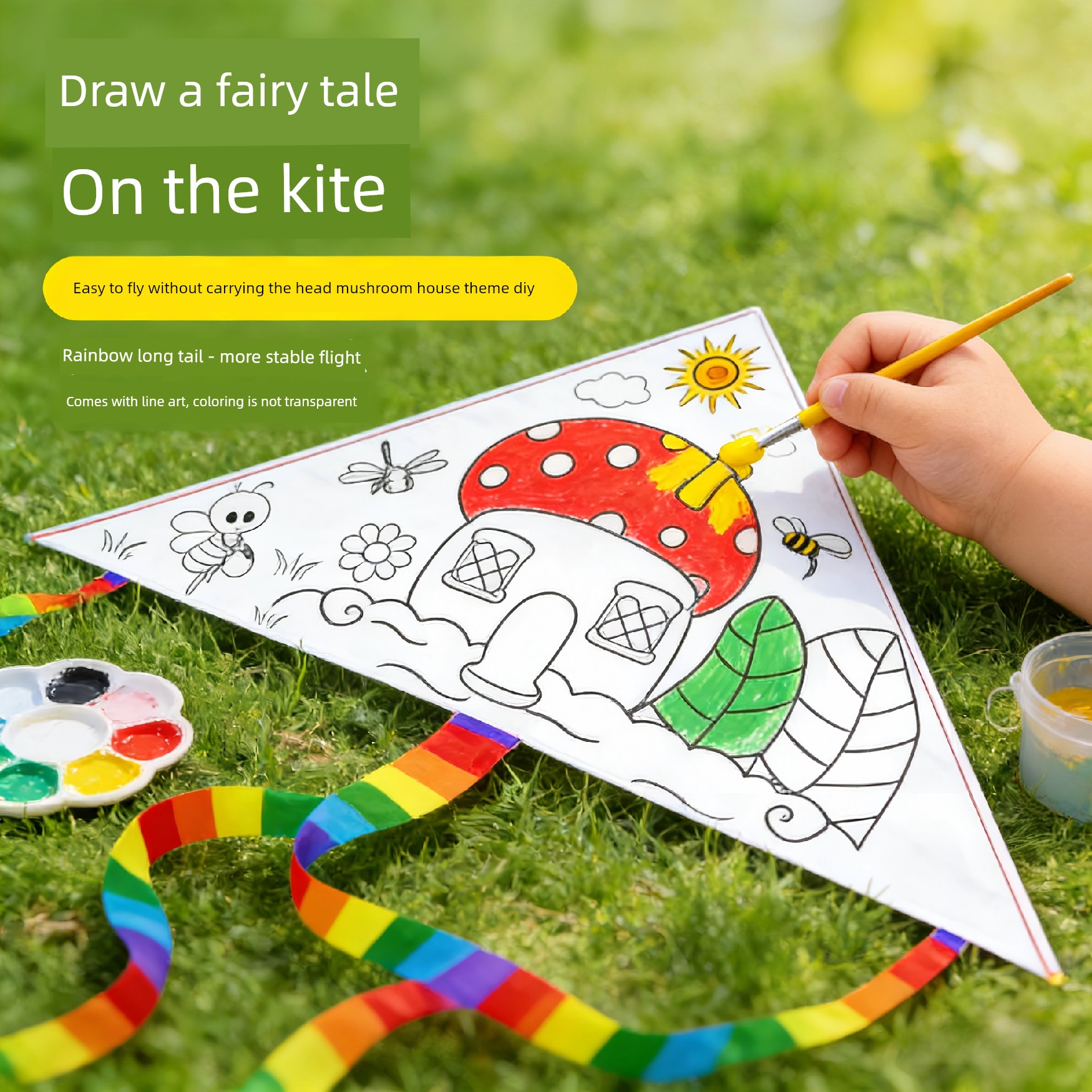 Handmade Kite DIY Material Kit for Kindergarten Children, New Style Painting and Coloring Teaching Kite, Blank Doodle Paper Kite