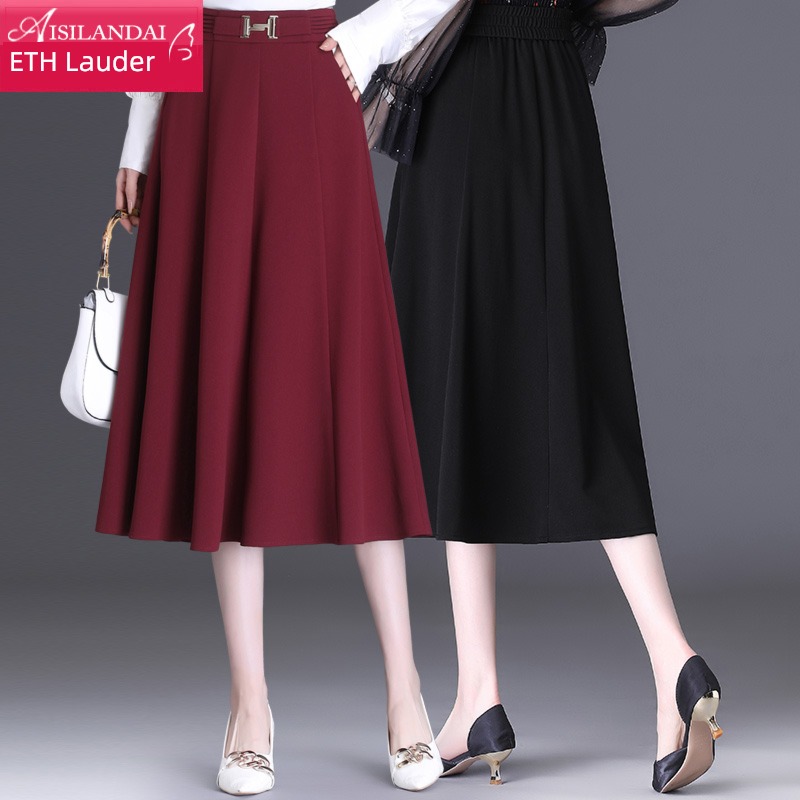 2023 Spring and summer The new Sagging sensation skirt female High waist A-line skirt Medium and long term Show thin Over the knee Pleat Big swing Umbrella skirt
