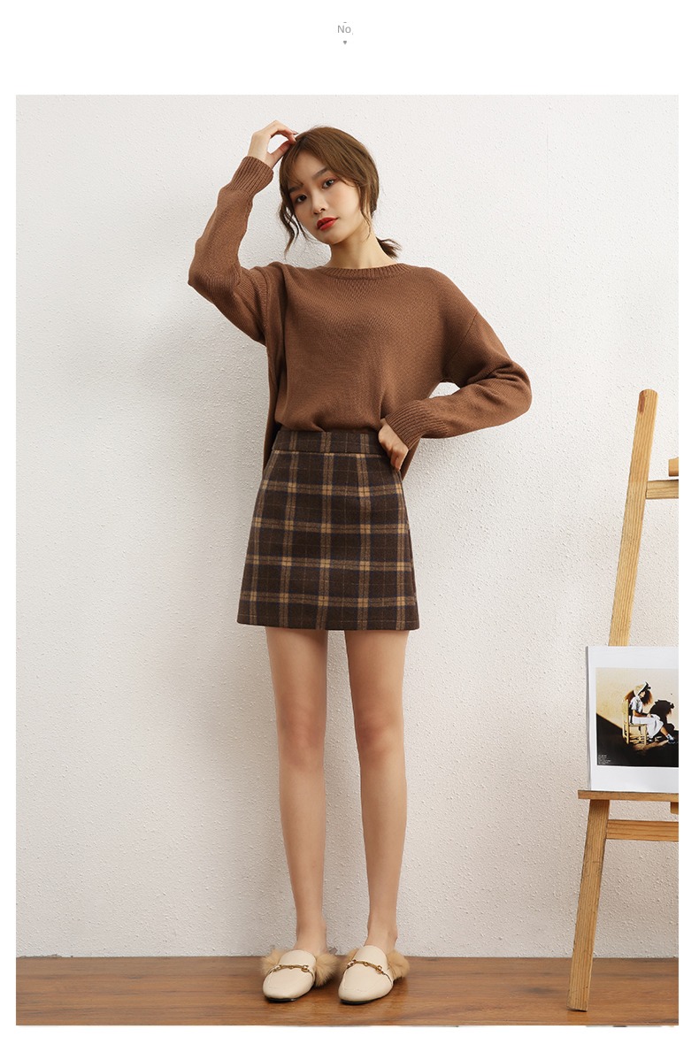 female Autumn and winter Retro wool Korean version High waist skirt