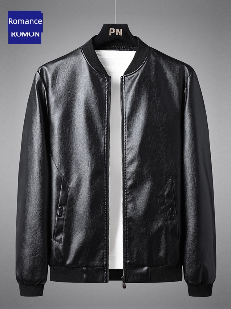 Romon Self-cultivation Baseball collar tide Spring and Autumn high-grade leather clothing