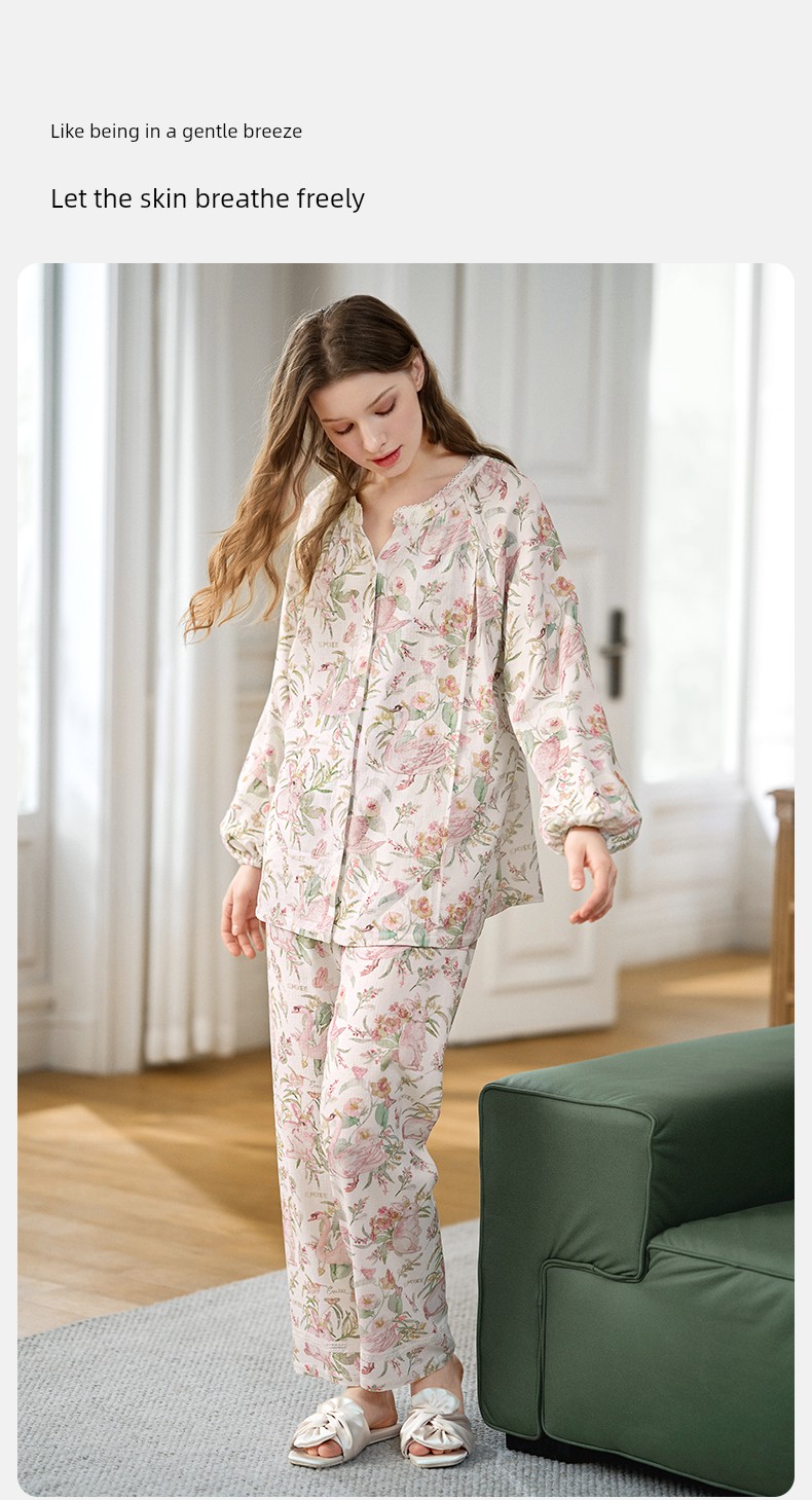 Tang Yixin's Same Style Manxi Autumn Maternity Postpartum Loungewear Elastic Silk Linen Cotton Pajamas Maternity Home Wear — 14