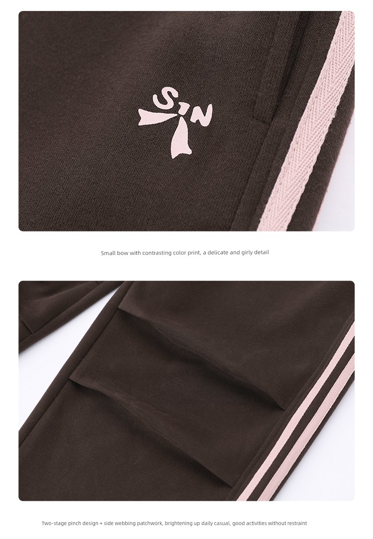 Princess Nono S1N Junior High School Student 26 Autumn Color-Block Double Stripe Casual Pants for Girls, Korean Style Relaxed Fit Flare Pants — 36