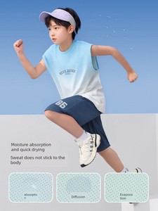 左西童装男童速干套装儿童运动背心短裤两件套网眼夏装2026新款潮