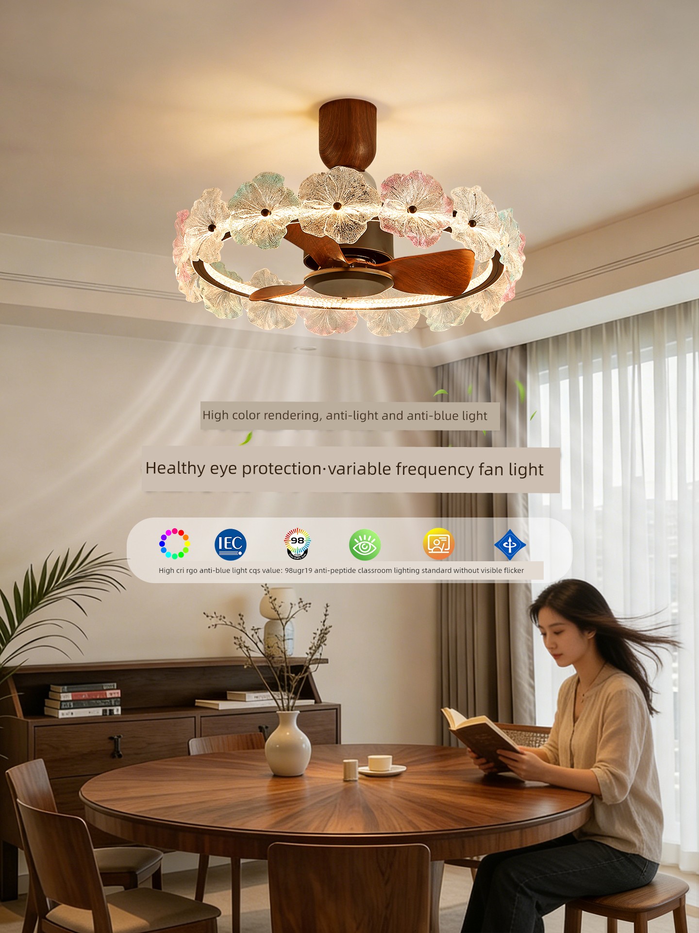Huayi Lighting Restaurant Fan Light, Ceiling Fan Light, Vintage Style, Light Luxury, High-End Feel, Fan Ceiling Light, Eye-Protection Bedroom Light