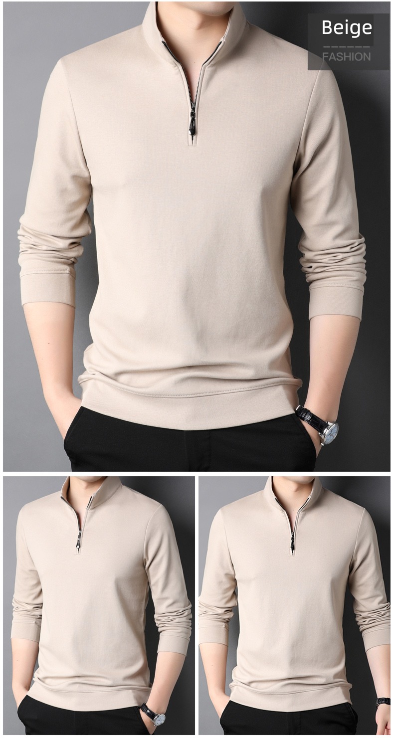 zipper Half height stand collar Autumn clothes man Long sleeve T-shirt