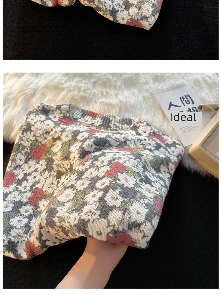 ins Retro Hong Kong flavor Broken flower easy handsome sweater