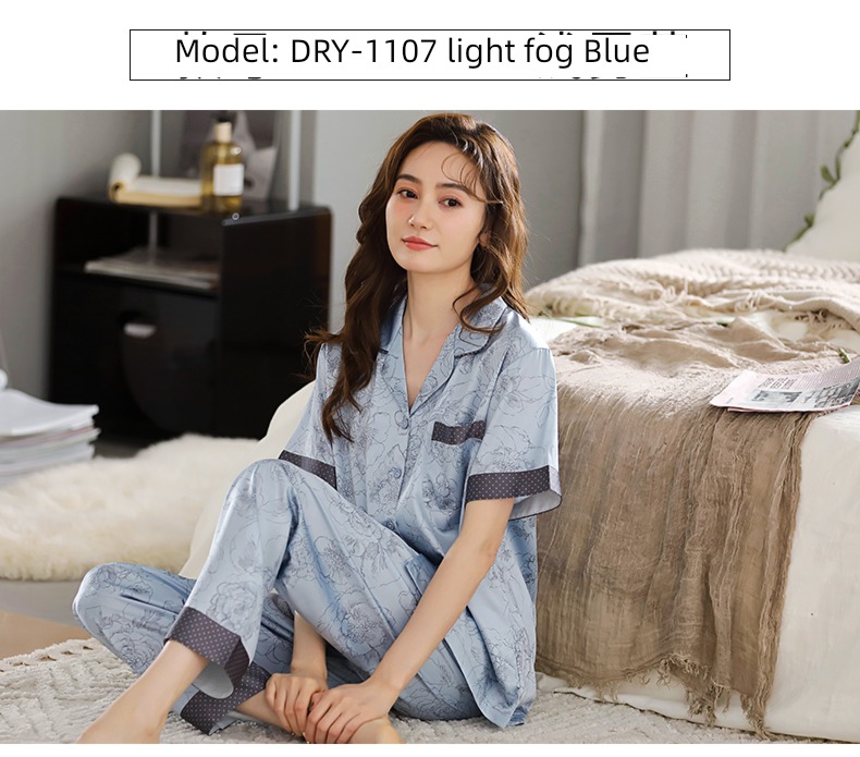female Short sleeve trousers summer Korean version simulation silk pajamas