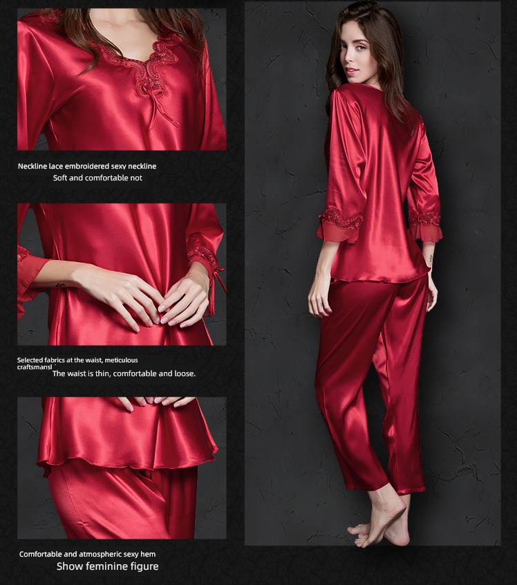 summer female Spring and Autumn Thin money Advanced sense silk pajamas