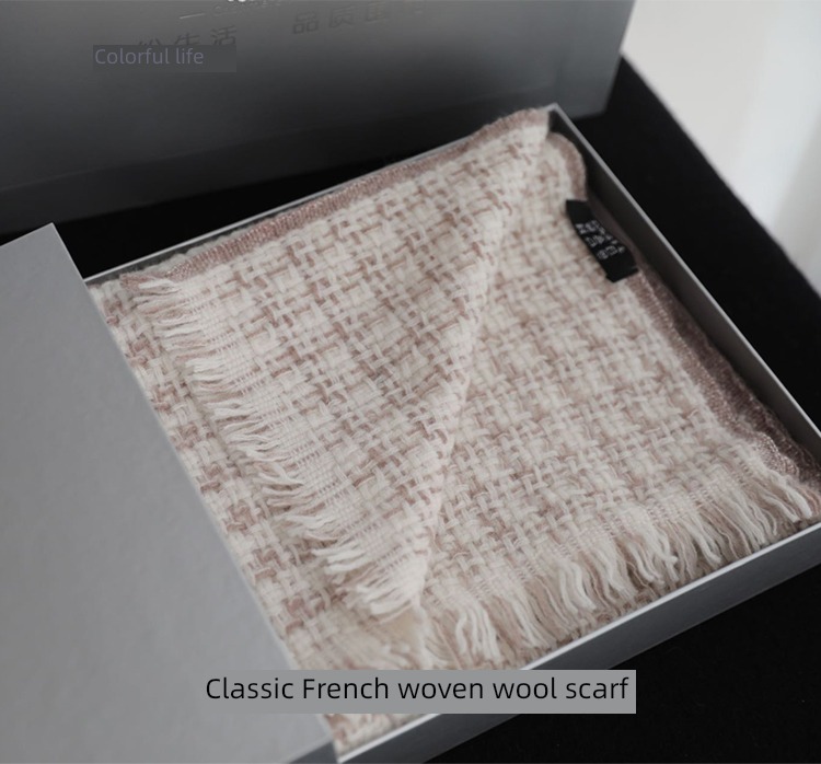 French wool weave female winter Short beard lattice scarf