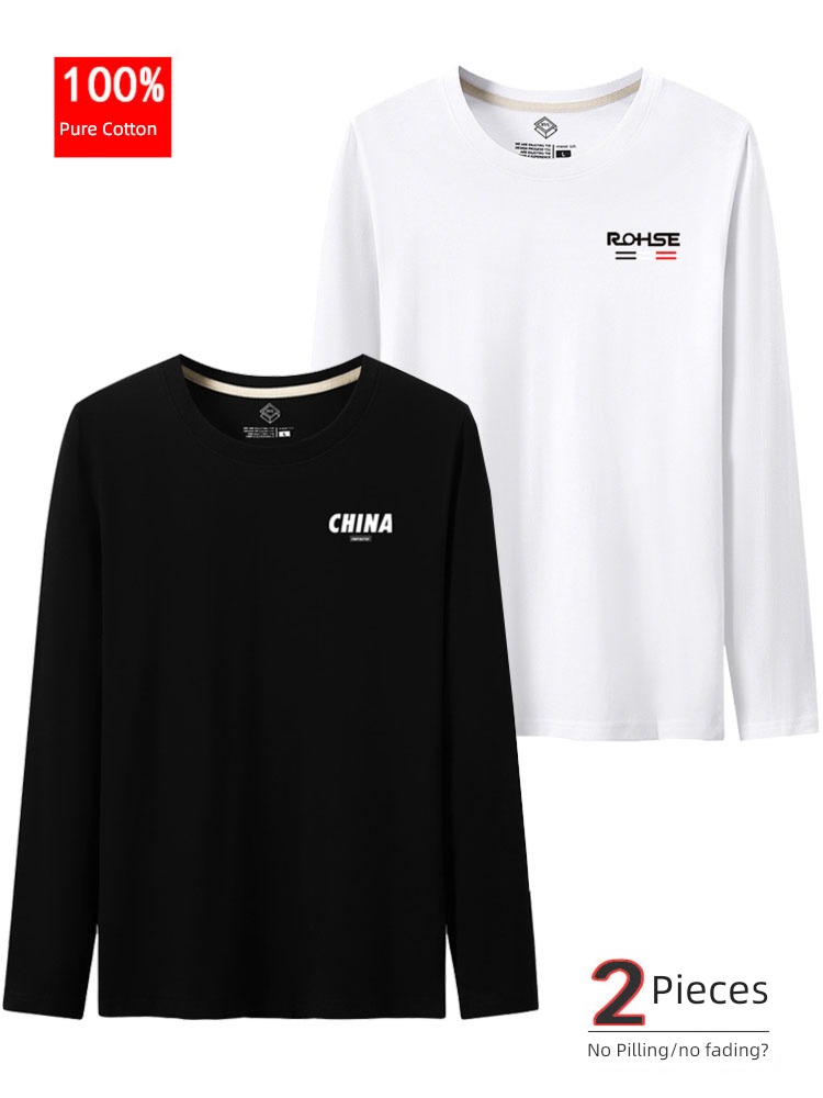 tide Cotton Round neck easy Big size Autumn clothes Long sleeve T-shirt