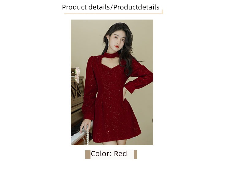 Autumn and winter gules velvet full dress Women's wear senior Little skirt