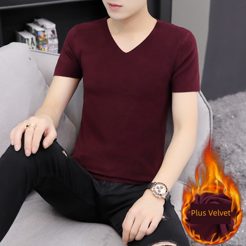 No trace man V-collar Tight fitting Undershirt Short sleeve T-shirt