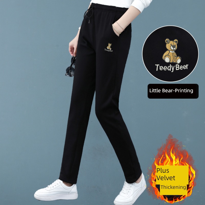 winter Plush leisure time trousers Big size easy Embroidery