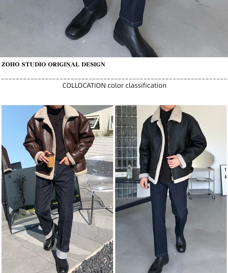 winter Flannel collar Lamb cashmere Self-cultivation locomotive leather clothing