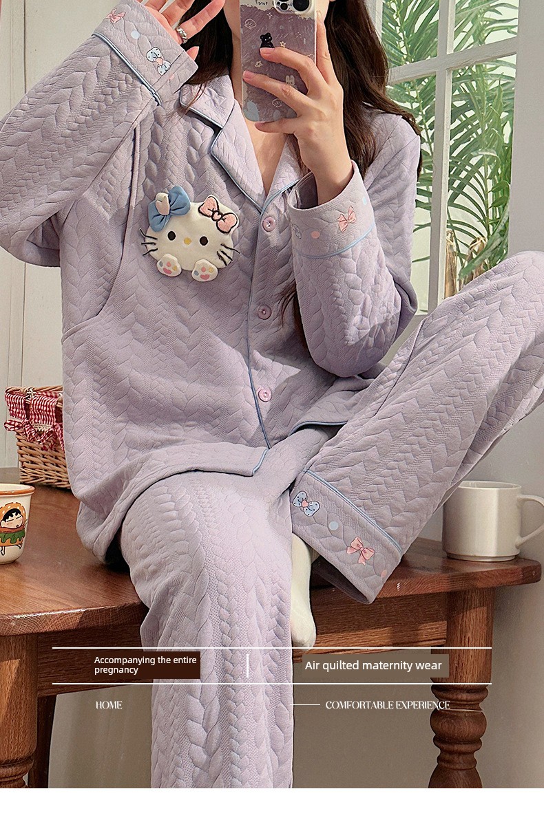 Maternity Pajamas Autumn and Winter Style Thickened Three-Layer Pure Cotton Warm Postpartum Nursing Home Wear Maternity Set — 19