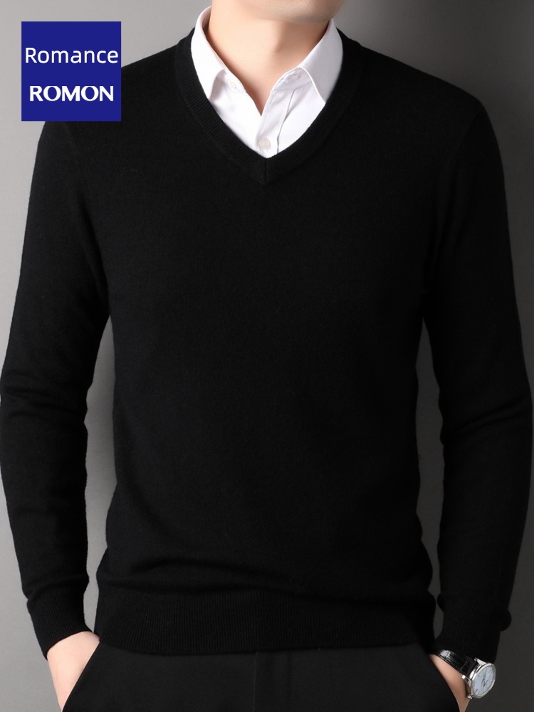 Romon Thick style V-neck comfortable keep warm Solid color cardigan