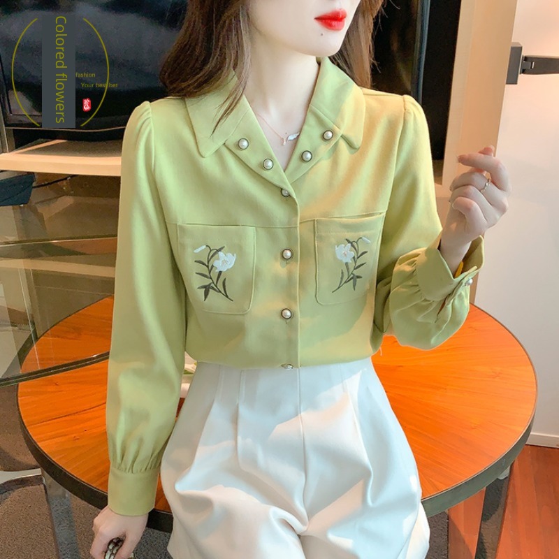 fresh green easy Spring and summer Long sleeve leisure time shirt