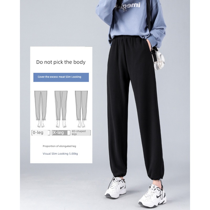 spring and autumn Thin money Show thin High waist leisure time grey Sports pants