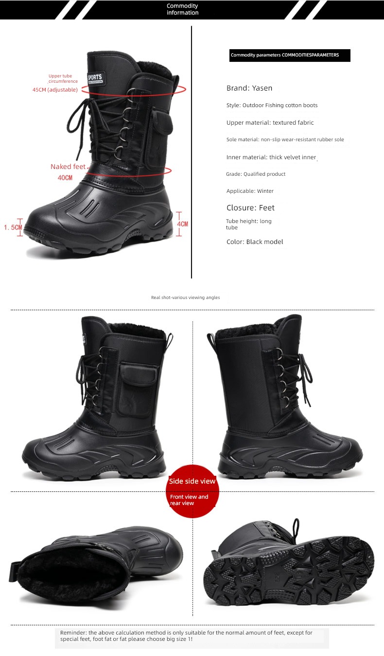 winter Plush go fishing Rain proof male Middle cylinder Gao Bang cotton-padded shoes