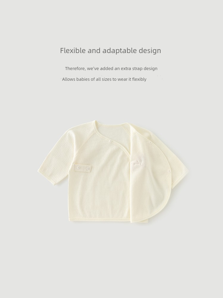 Guiqi Bear Newborn Long-Sleeve Tie-Up Top Spring and Autumn Newborn Baby Monk Clothes Seamless Pure Cotton Infant Delivery Room — 4
