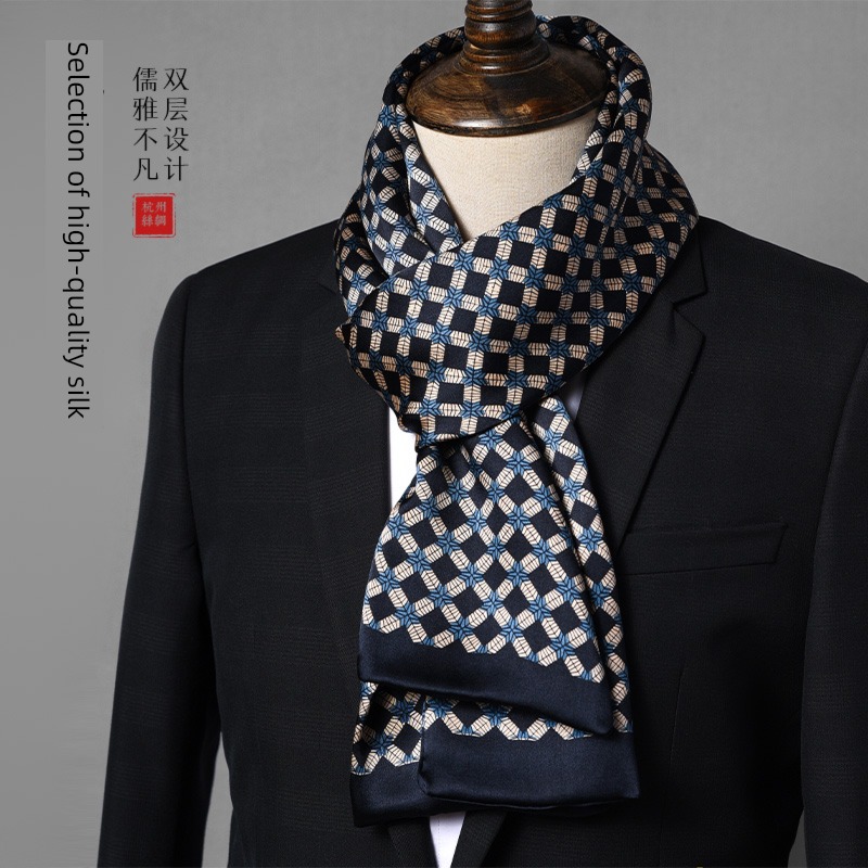 man spring and autumn suit shirt Gift giving real silk scarf
