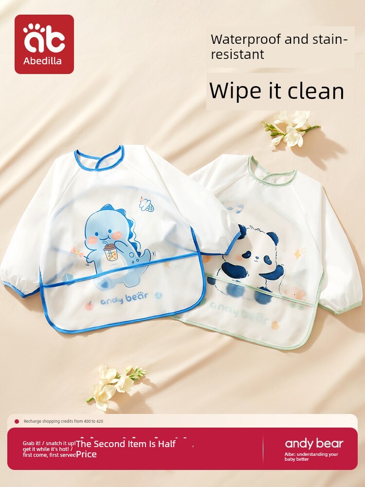Baby Feeding Smock Bib Children's Apron Boys' Infant Bibs for Feeding Girls' Painting Anti-Dirt Bibs for Independent Eating