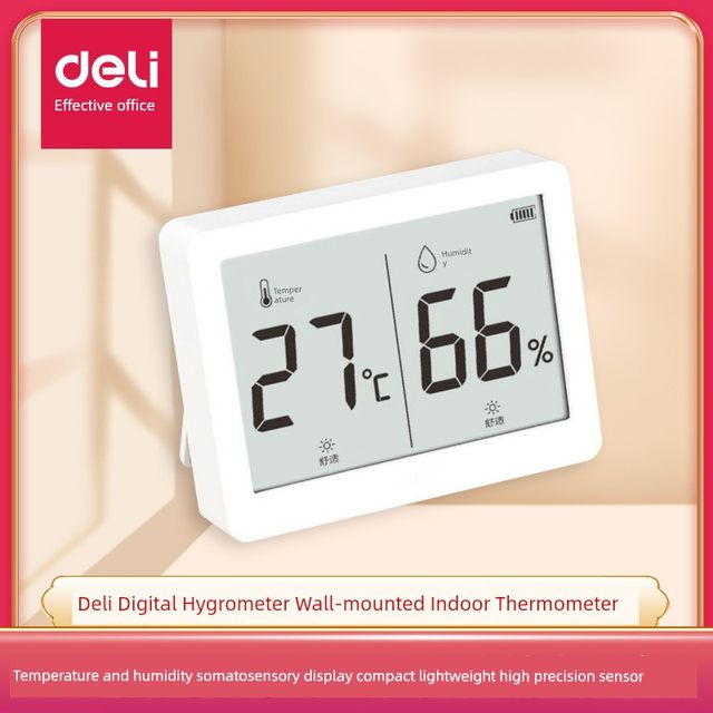 Deli Electronic Temperature and Hygrometer Wall-mounted Indoor Thermometer Home Digital Display High Accuracy Precision Baby Room Humidity Meter
