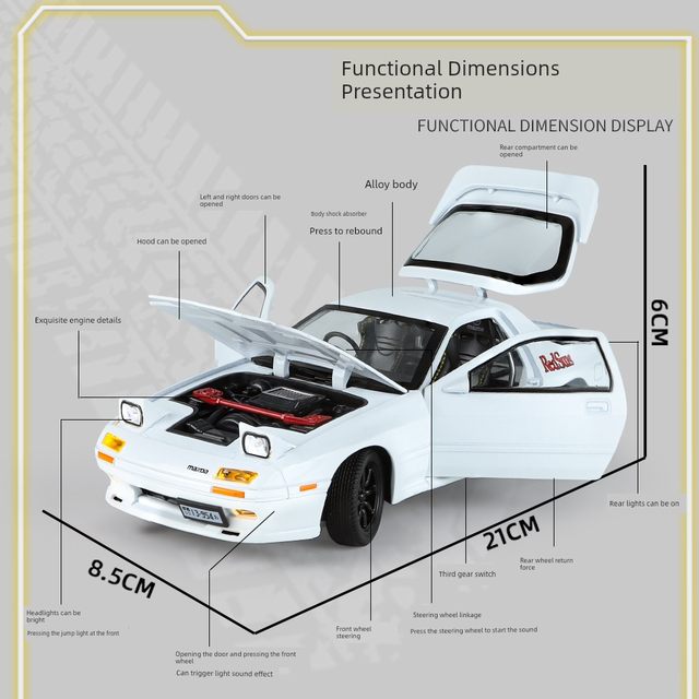 1 24 Mazda RX7-FC Street Car Version Alloy Simulation Car Model Seiko Ornaments Boy Children's Car Toys