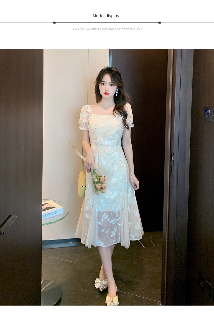 Light luxury grace temperament Nail bead fish tail Dress Short sleeve