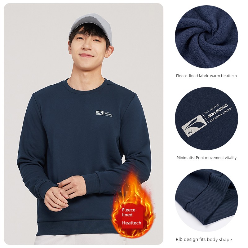 Winter Crew Neck Male Fleece-lined Heattech Long Sleeve Sweatshirt