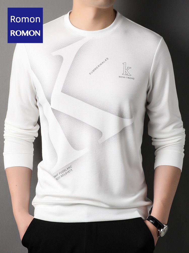 Romon man fashion Round neck leisure time Long sleeve T-shirt