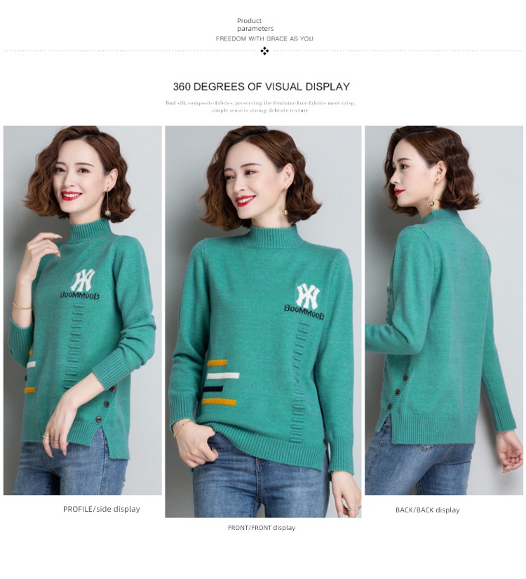 Half high collar Plush thickening easy knitting ma'am sweater