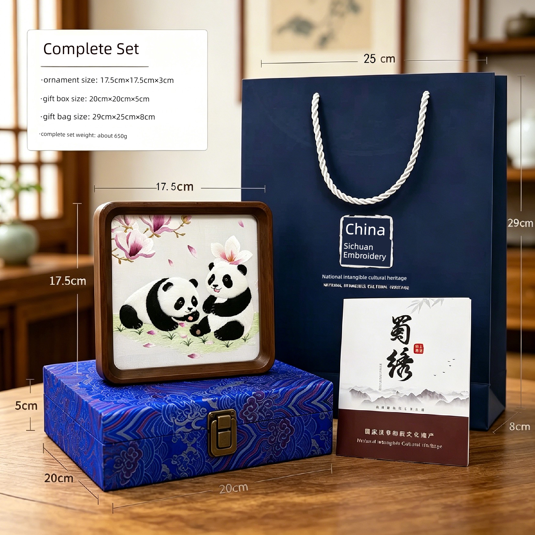 Intangible Cultural Heritage Sichuan Embroidery Panda Figurine, Hand-Embroidered Cultural and Creative Gift, Chinese-Style Gift for Foreigners, Business Souvenir