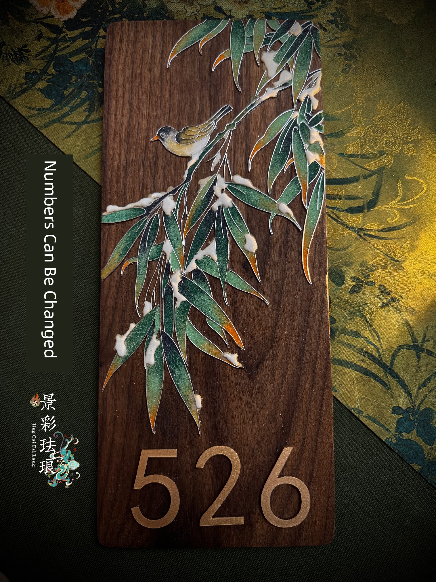 Luxurious Solid Wood Door Sign "Bamboo Brings Peace" DIY Cloisonné Enamel Handcraft Material Kit for Beginners