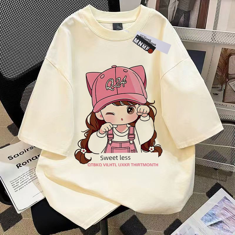 Girls' Pure Cotton Short-Sleeve T-Shirt, Summer 2026 New Style, Featuring Shark and Kitten Designs, Trendy and Versatile Half-Sleeve Top for Older Children — 33