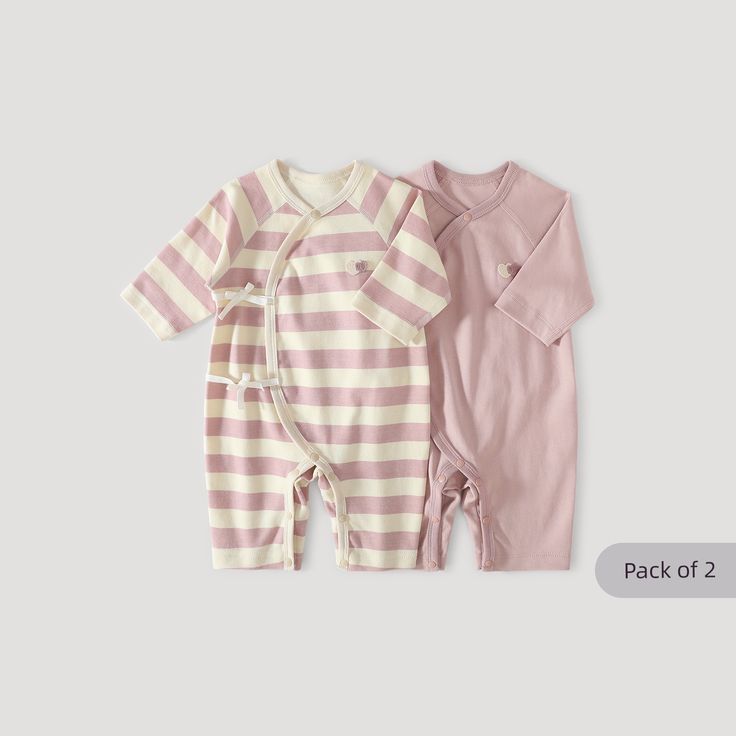 Baby Jumpsuit Autumn Romper Newborn Pure Cotton Pajamas Striped Newborn Baby Clothes 2-Piece Set — 5