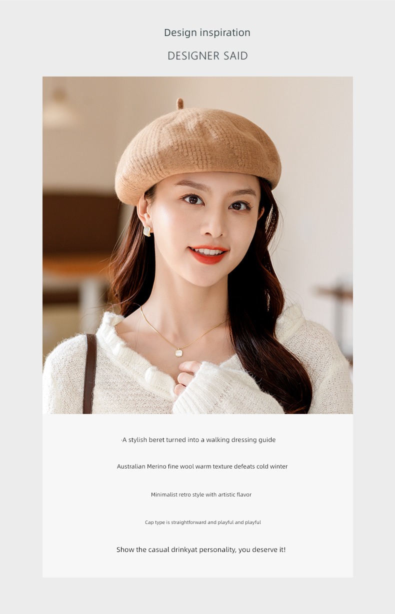 Wool knitting Autumn and winter female solar system customized beret