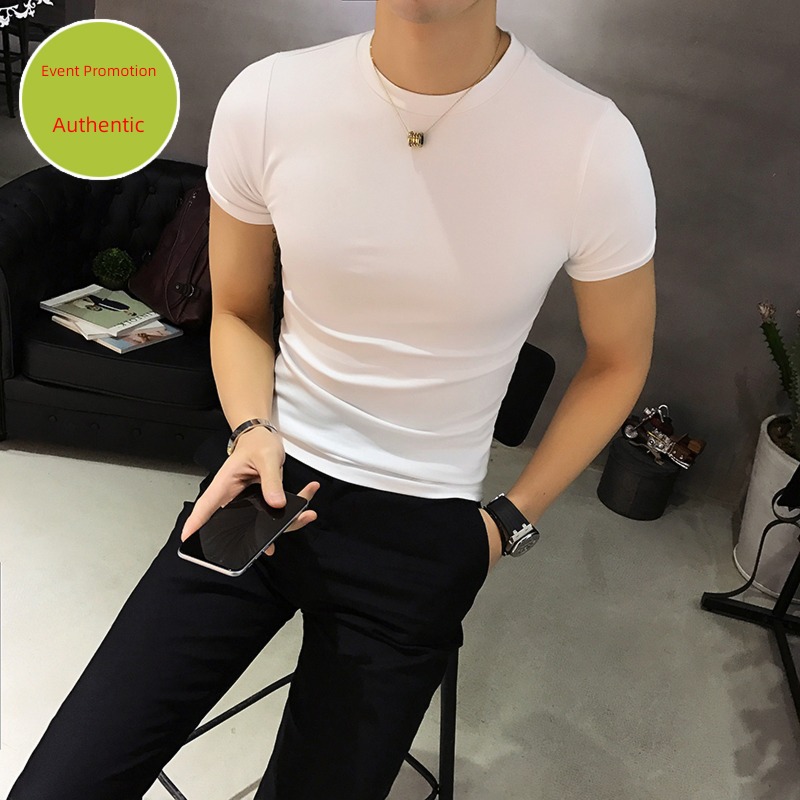 tide man Korean version Tight fitting white The new Short sleeve T-shirt