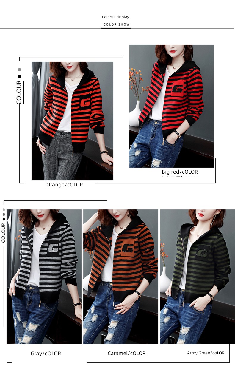 Spring and Autumn knitting Cardigan Korean version easy Hooded sweater