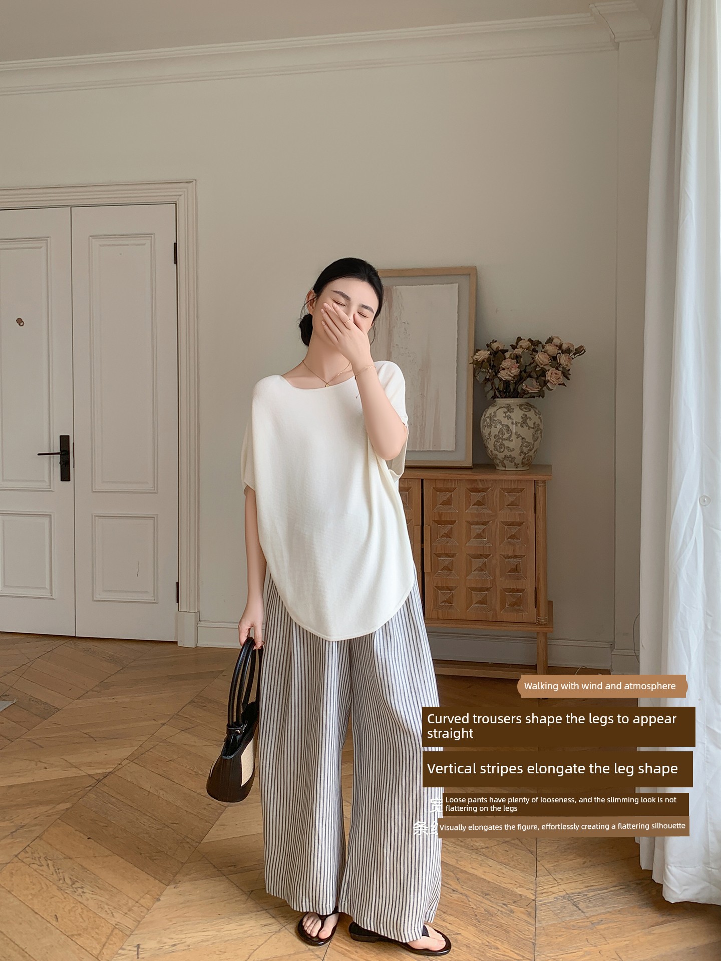 Zma Vertical Stripe Linen ● Maternity Pants Summer Thin Style 2026 Summer Collection Relaxed Loose Wide-Leg Pants Pregnancy Long Pants — 3