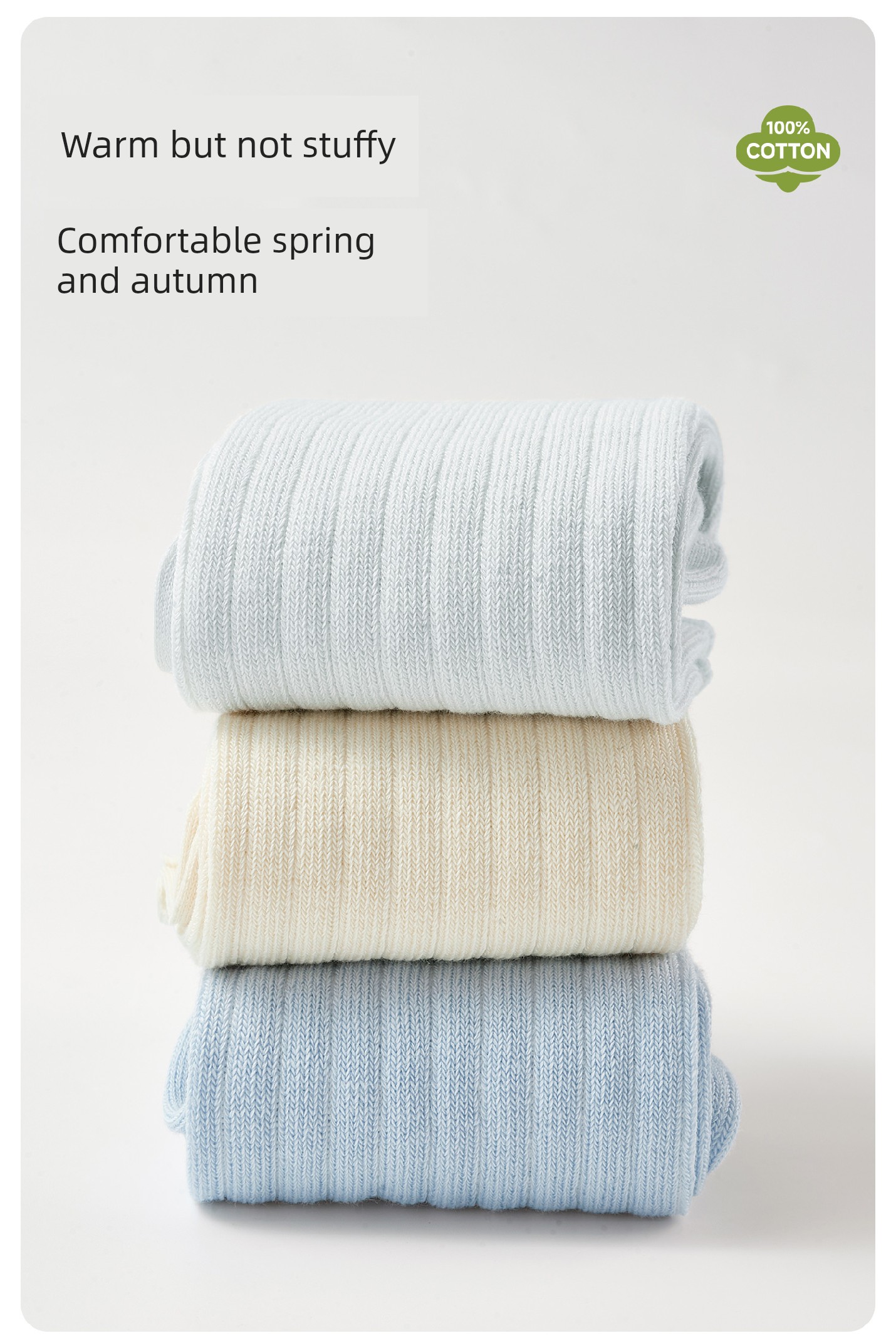 Baby Long Socks for Spring and Autumn, Pure Cotton, for Newborns, Winter, Unisex, 0 to 3 Months Old, Over-The-Knee, Non-Binding on the Legs — 5