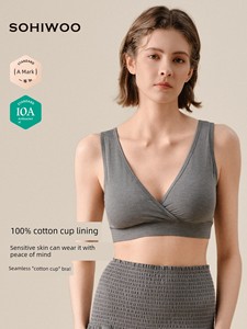 Sohiwoo Pure Cotton Cup Nursing Bra for Postpartum Women, Suitable for Sleeping and Breastfeeding