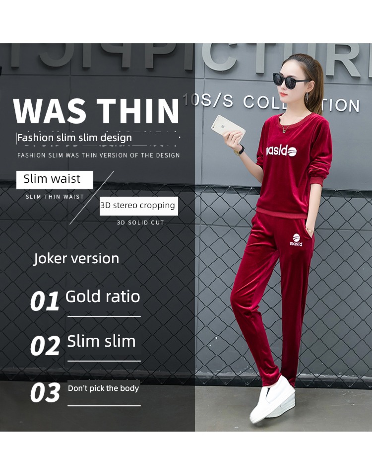spring Embroidery velvet run leisure time Sports suit
