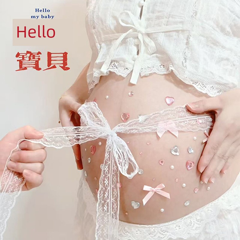 Maternity Photoshoot at Home Selfie Props Stickers, Atmospheric Niche Design, Cute Pink Butterfly Stickers, Decorative Belly Stickers — 2