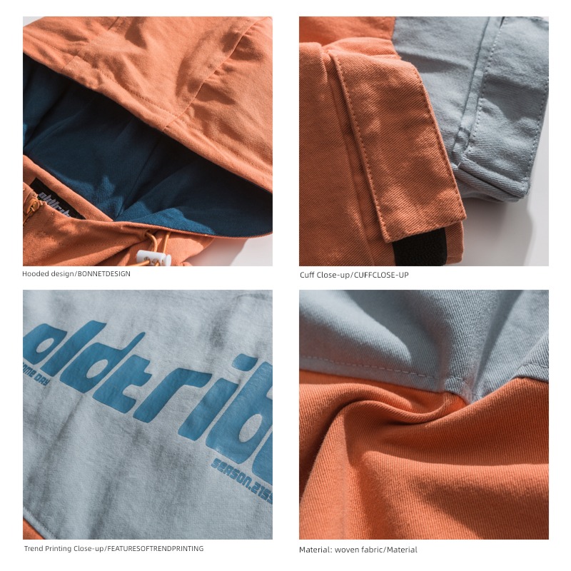 Chaopai spring and autumn Color matching Hooded leisure time jacket Jacket