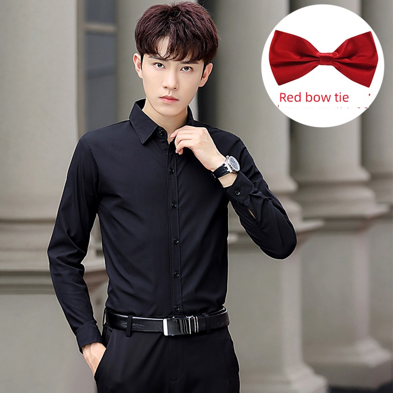 give Bow tie Long sleeve autumn white Korean version groom shirt