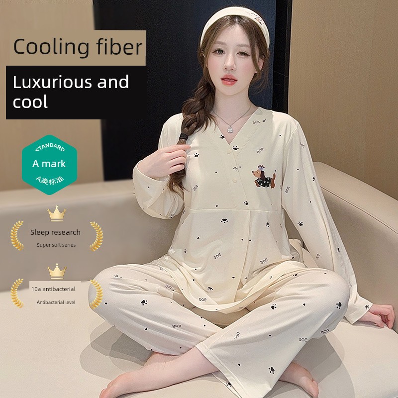 Modal Summer, Autumn, and Winter Maternity Wear with Chest Pads, Pure Cotton Postpartum October Maternity Nursing Pajamas and Loungewear — 5